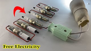 Awesome Creative || Make Free Electricity Energy 220v Using Spark plug 100% #engineering  #fypシ