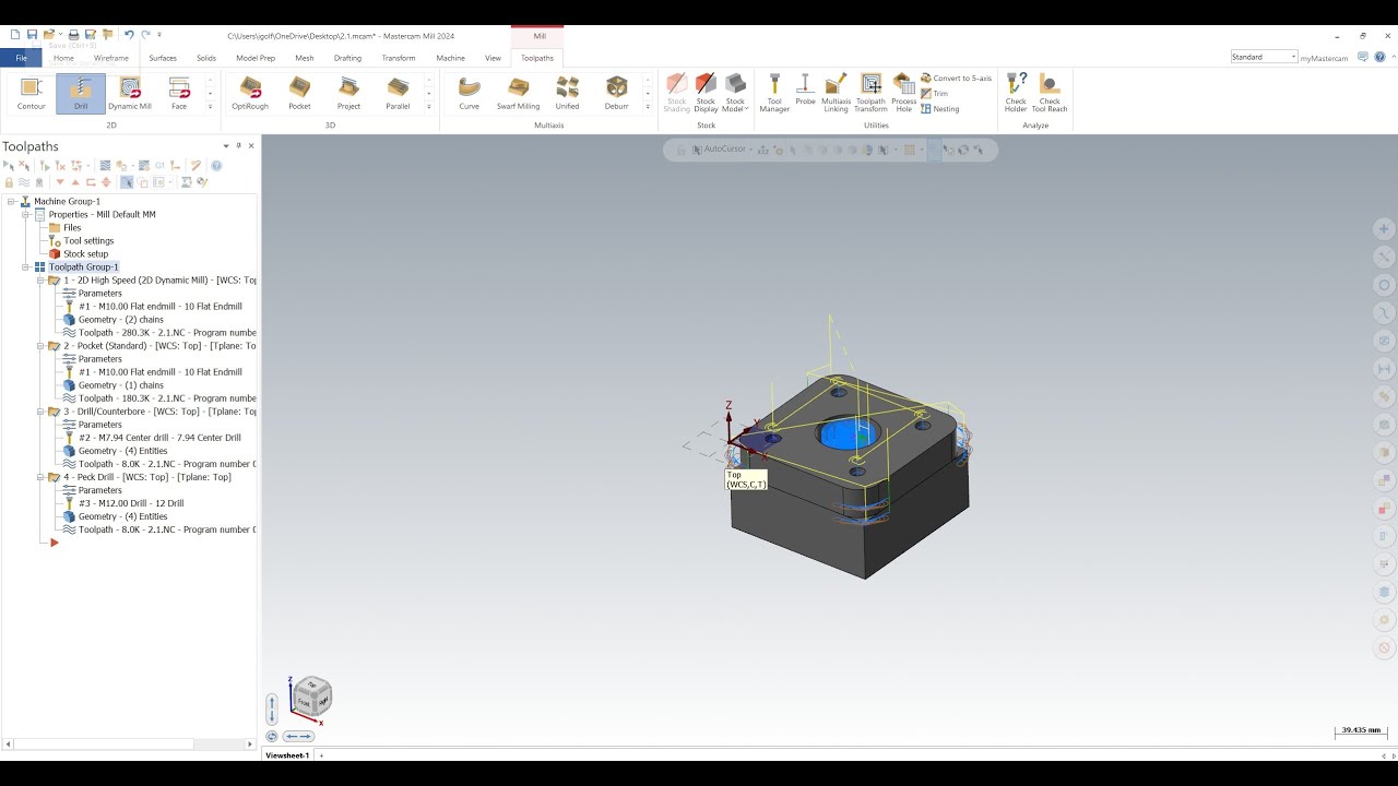 กัดงานToolpaths 2D โดย  Mastercam  CAM 2.2 ROUGHING กัดงานโดย Mastercam