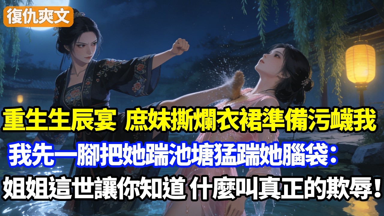 重生生辰宴，庶妹撕爛衣裙準備污衊我，我先一腳把她踹池塘猛踹她腦袋：姐姐這世讓你知道，什麼叫真正的欺辱！