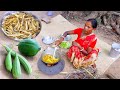 DRY FISH with RIDGE GOURD curry recipe cooking by santali tribe women in traditional style