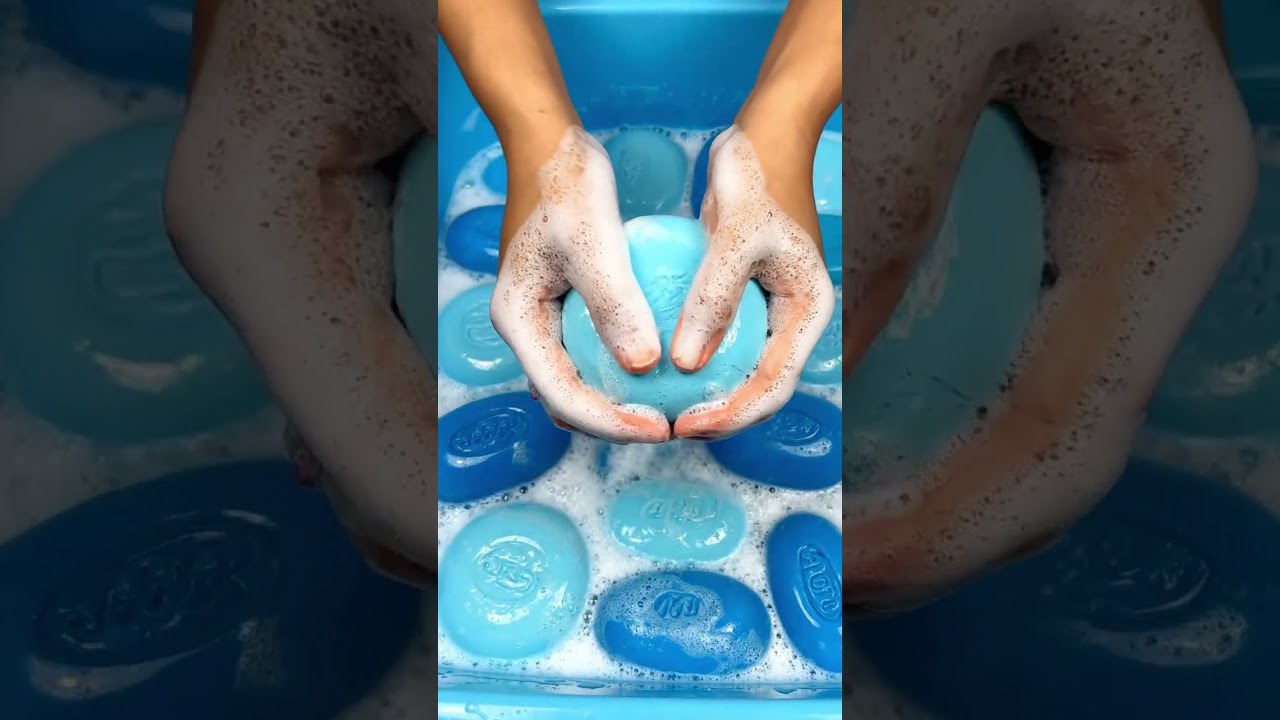 “Crushing a Blue Soap with a Soft Surprise Inside | ASMR”