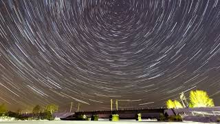 Stars draw over the railway bridge Timelapse Stars 4K Таймлапс звезд