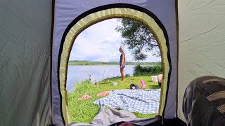 Ночёвка, палатка и рыбалка с женой! Кто хитрее , мы или большая рыба?