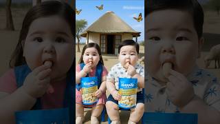 Cute Baby And Boy Are Eating Kaju At Home