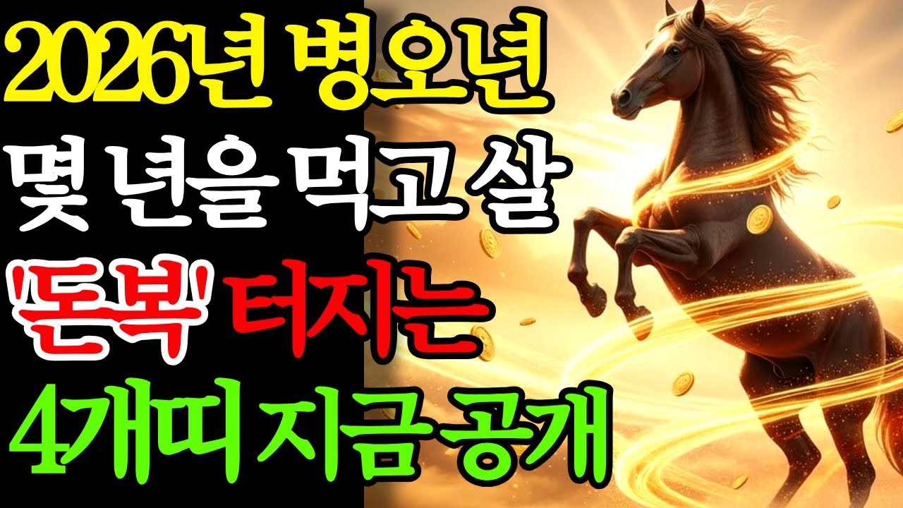2026년 새해 병오년 몇 년을 먹고 살 '돈복' 터지는 4개띠 지금 공개 | 재물운 | 문서운 | 신년운세2026