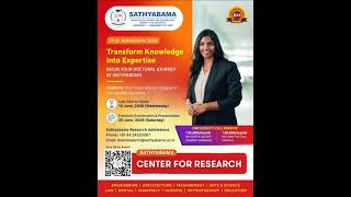 PhD opening in Sathyabama Institute Science and Technology Chennai 2026