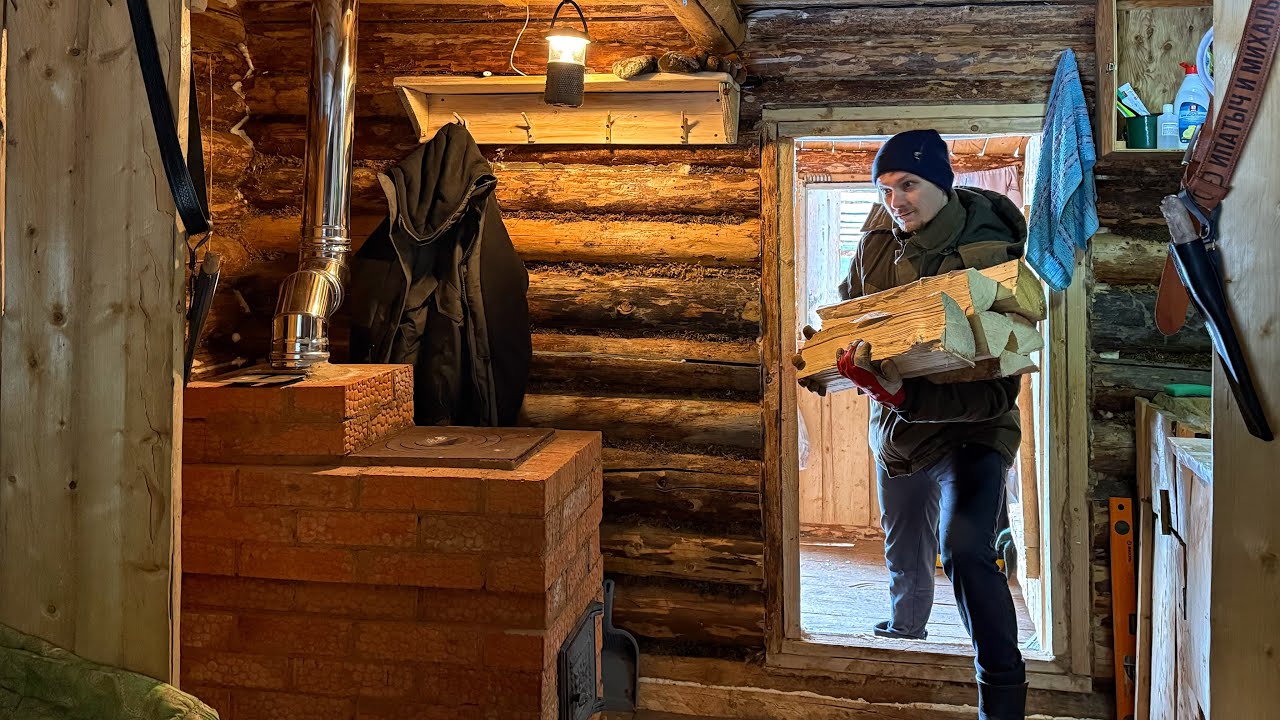 Winter Overnight in a Bushcraft Log Cabin - Off Grid - Blizzard - YouTube