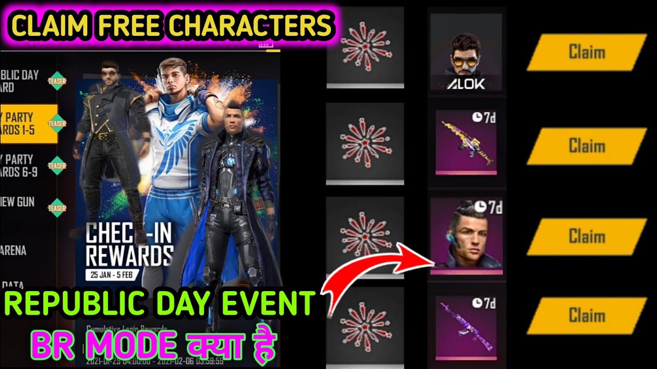🤩REPUBLIC DAY EVENT FULL DETAILS || CLAIM FREE CHARACTERS AND GUN SKINS ||कैसे मिलेगा ✔️