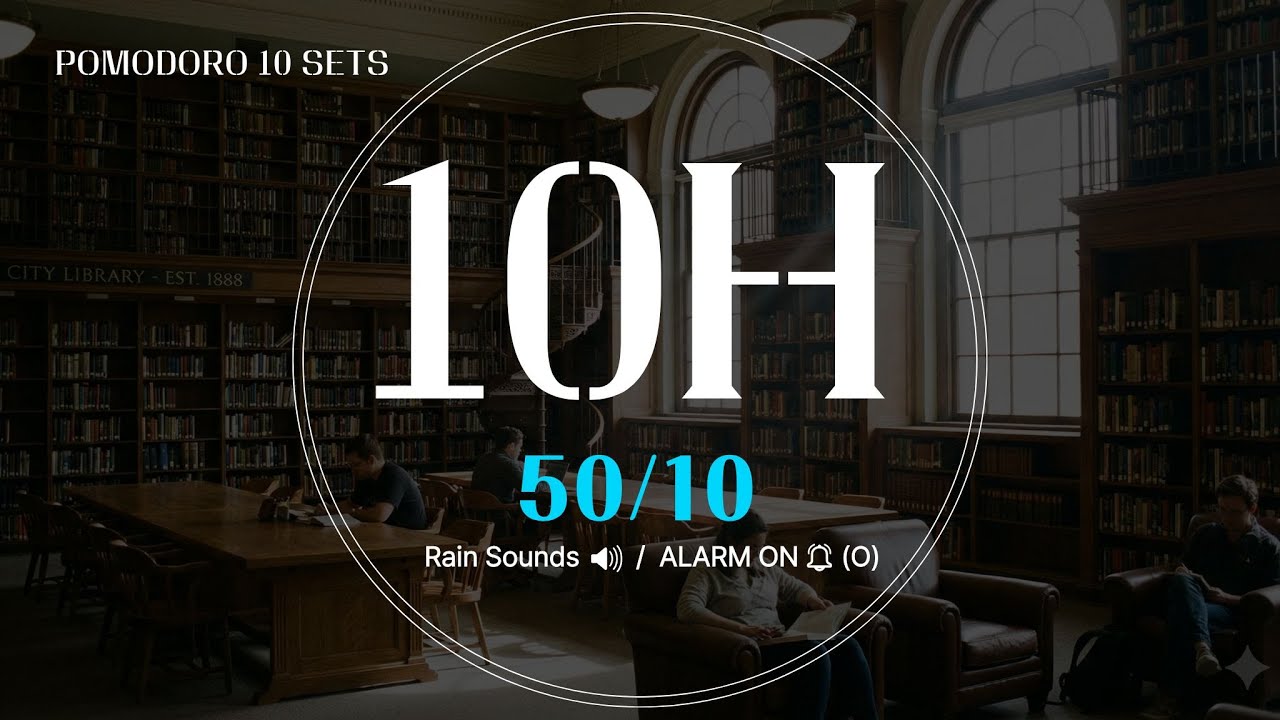 10 Hour Study Timer 50/10 | Heavy Rain ASMR | Pomodoro Focus