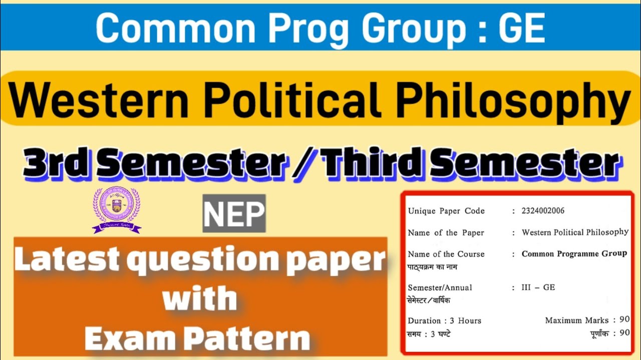 Western Political Philosophy Common Prog group 3rd semester political science GE question paper du