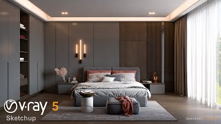 Bedroom with Gray Color | Interior Design | Vray 5 Sketchup interior #27