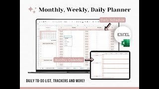 Excel Sheets To Do List, Undated Weekly Planner, Monthly Calendar, Daily Schedule Template