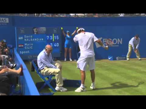 David Nalbandian kicks a line judge