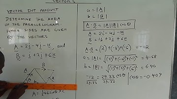 VECTOR DOT PRODUCT | AREA OF A PARALLELOGRAM SPANNED BY TWO VECTORS