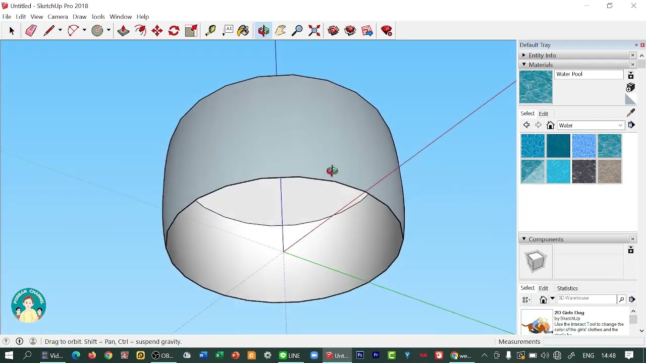 Sketchup ใช้  [follow me]  สร้างแก้วน้ำอย่างง่าย