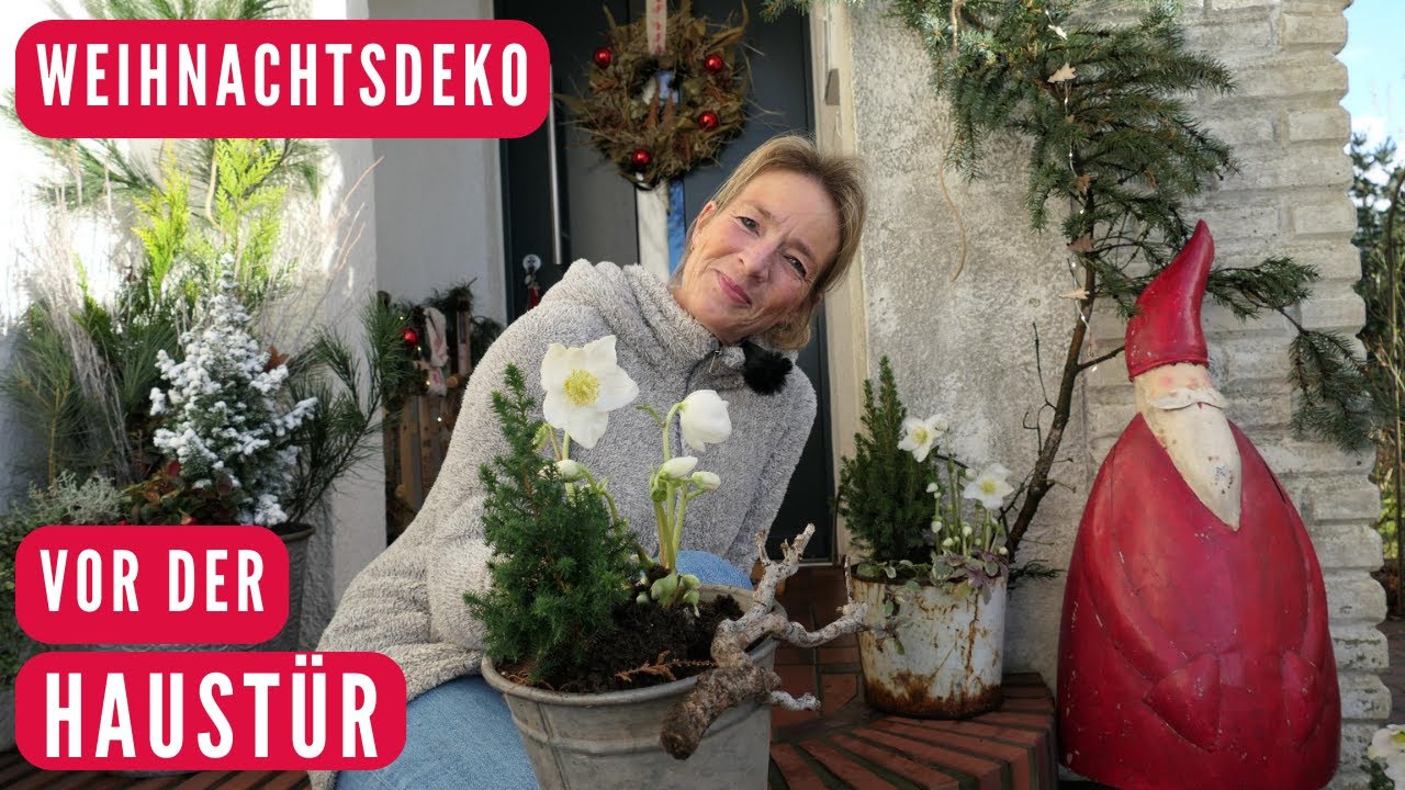 Weihnachtsdeko vor der Haustür 🌲Winterbepflanzung mit Tanne & Christrosen 🌲Türkranz upcycling Idee