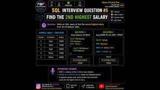 SQL Interview Question #5 | Find the 2nd Highest Salary in SQL | Most Asked SQL Interview Question