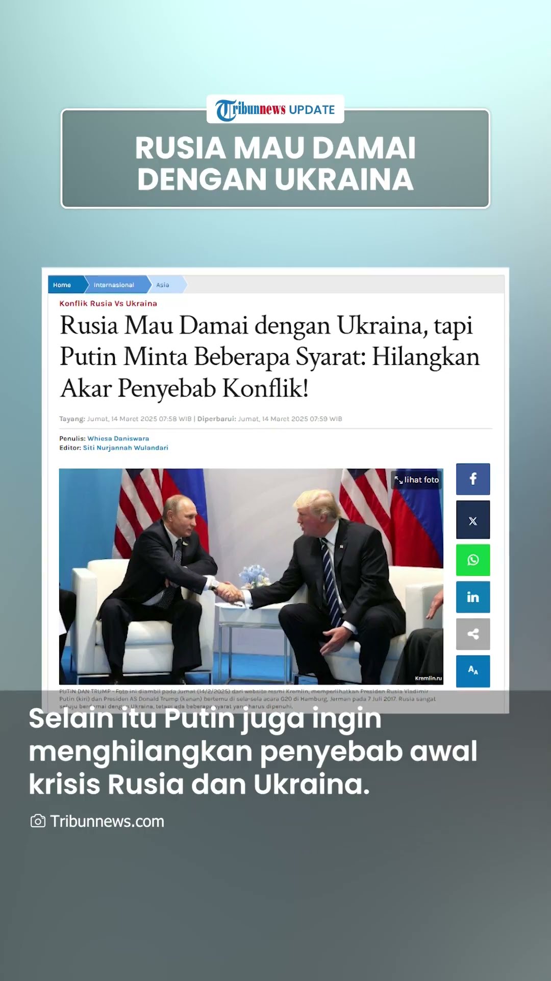 Dirayu AS, Rusia Akhirnya Mau Damai dengan Ukraina tapi Usulkan Syarat: Hapus Akar Penyebab Konflik