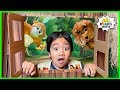 Ryan explores Box Fort Jungle Maze and hunt for treasures!!!!