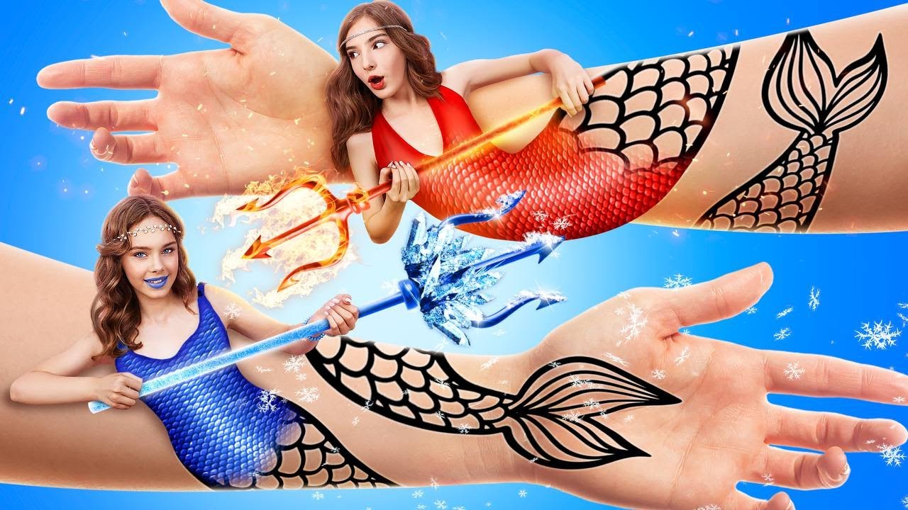 Best Pool Party with Mermaids | Underwater Tricks with Hot vs Cold Mermaid