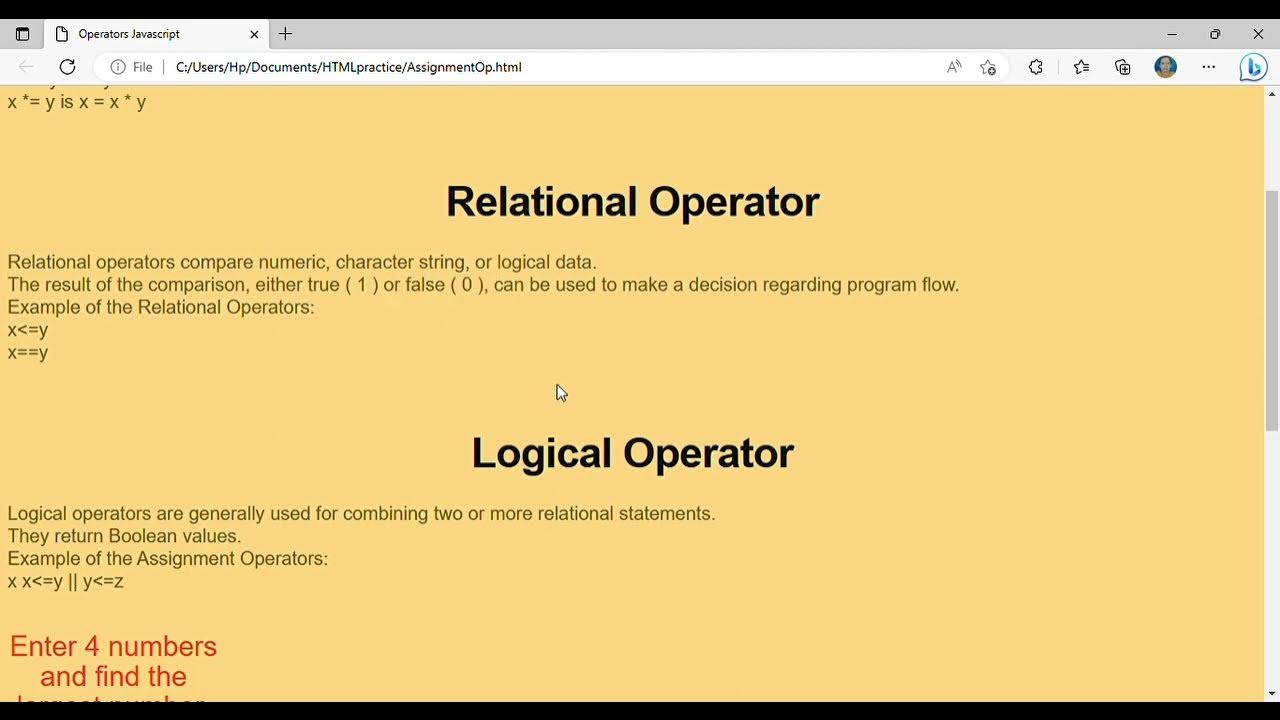 Assignment, Relational and Logical Operators in JavaScript - YouTube