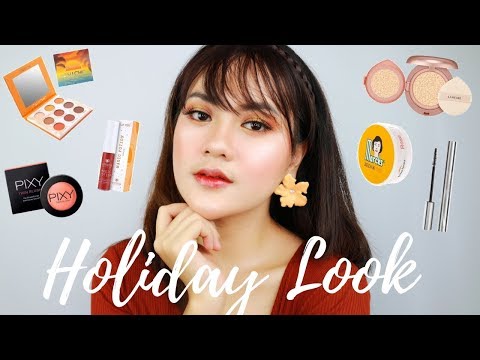 Glam & Glowing Holiday "Orange Sunset" Makeup Look on Acne Prone Skin