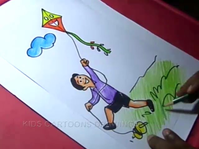 How to Draw BOY FLYING KITE Drawing - YouTube