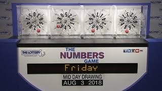 Midday Numbers Game Drawing: Friday, August 3, 2018