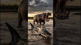 Hippopotamus vs Great White Shark 🦛🦈 | Shallow Water Battle