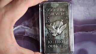 U.S. Assay Office 10 Oz. Silver Bar - Price Tag Shown From The 80's