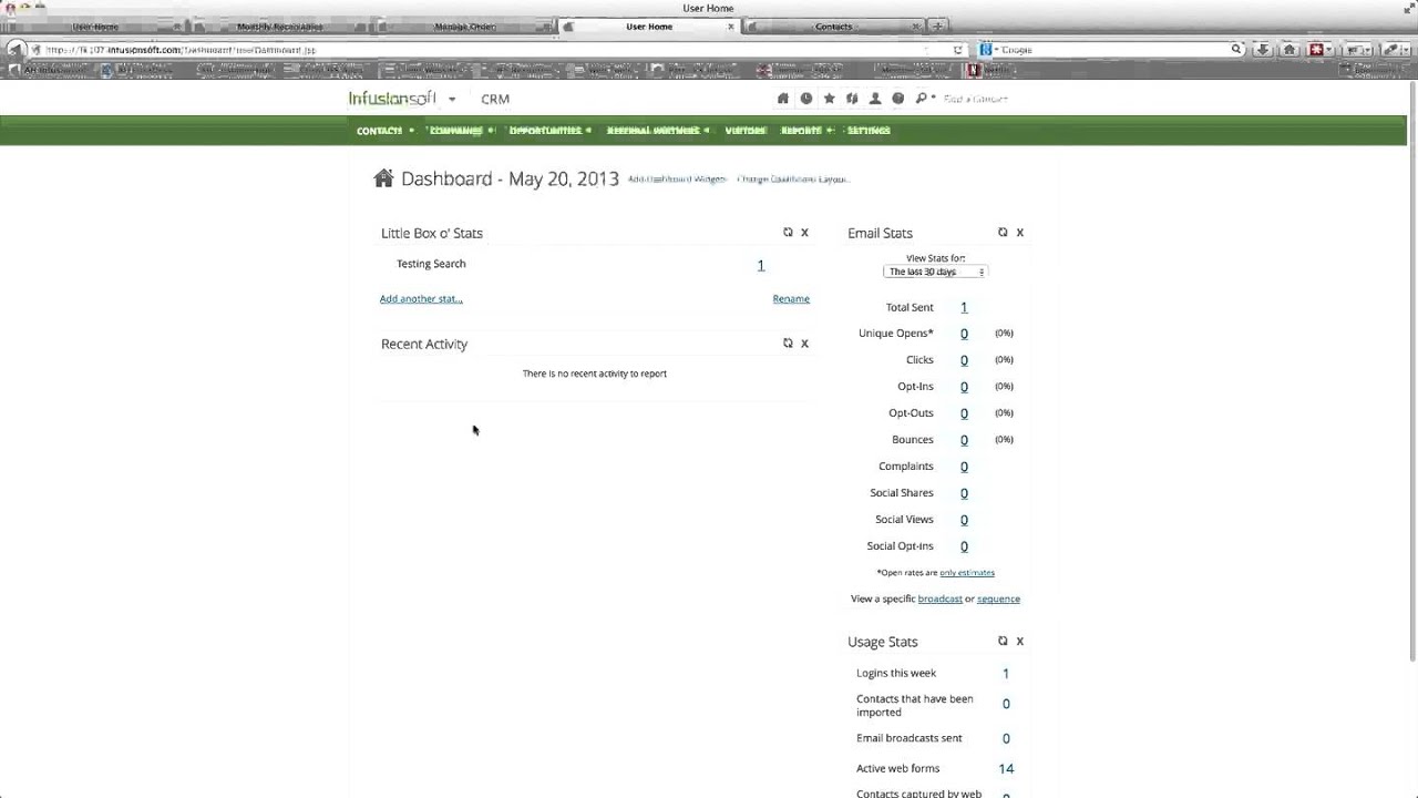 How do I customize the Infusionsoft Dashboard with Little Box of Stats Widget?