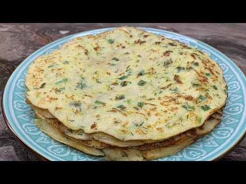 Аппетитные блинчики с кабачком и зеленью.Быстрый завтрак или ужин.