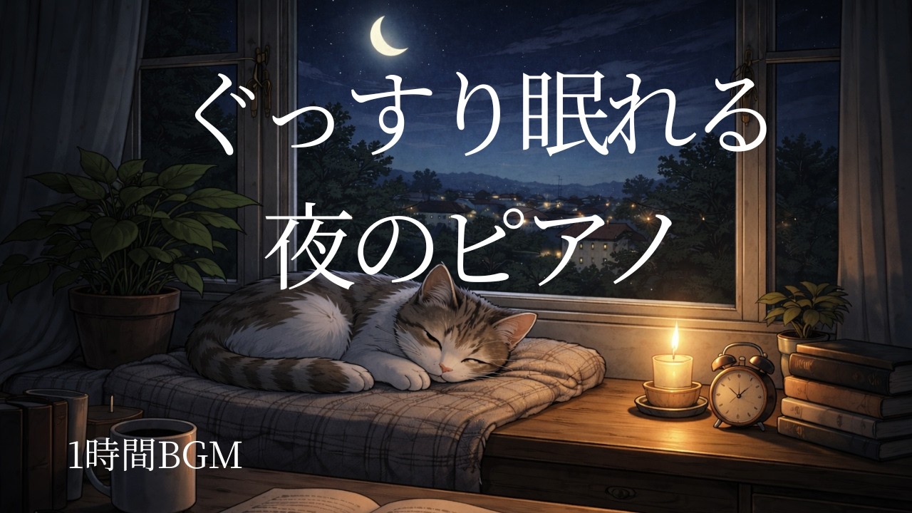 ぐっすり眠れる夜のピアノBGM｜猫と眠る夜の１時間