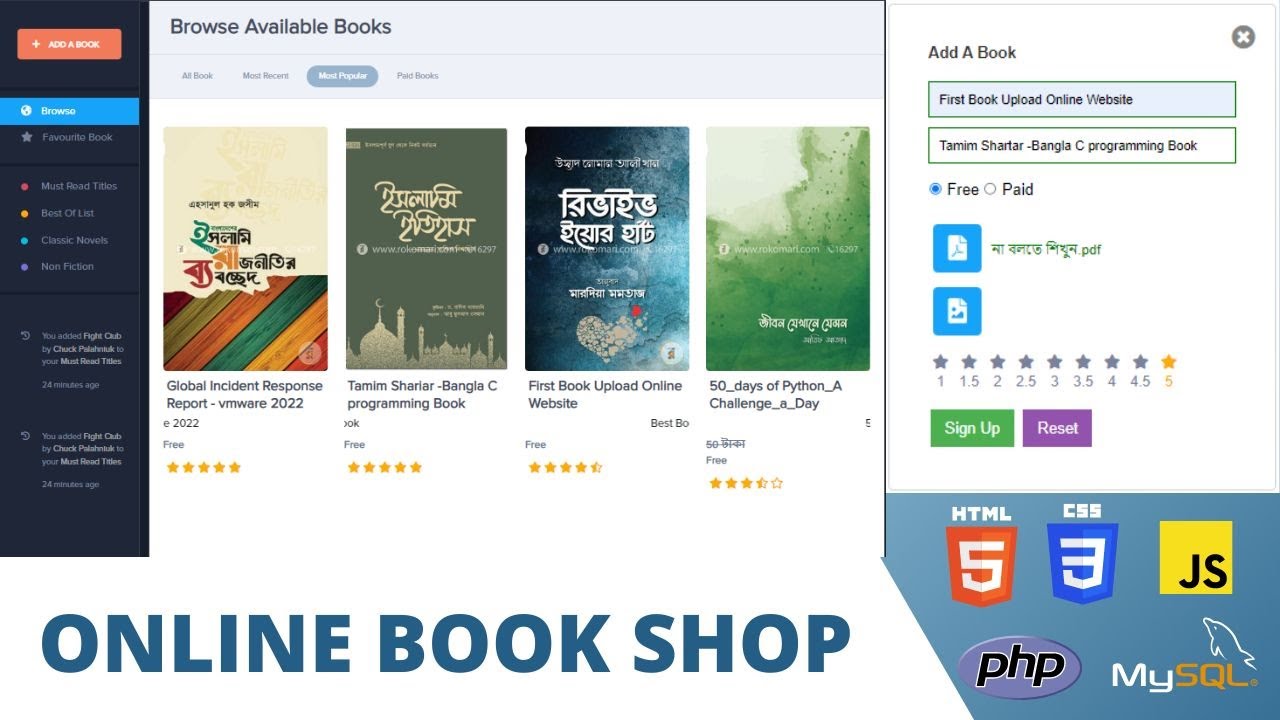 Online Book Shop Live Mini Project Using HTML CSS JavaScript PHP And ...