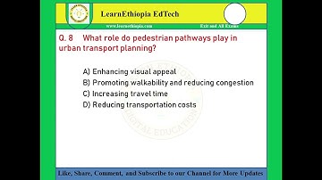 Urban Transport Planning and Management | Model Exit Exam Questions for Urban Transport Management