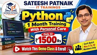 Details Python Course ₹1500 Only 🔥 1 Month Training With Personal Care | Sateesh Patnaik IT Trainings | Demo Guide