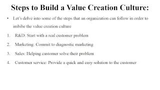 Building the Culture of Value Creation