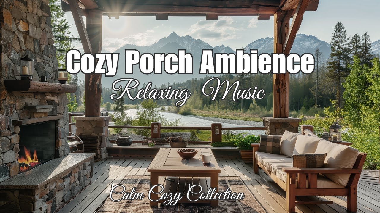 Cozy Porch Ambience | Relaxing Music, Crackling Fireplace & Mountain ...