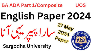 BA ADA Part 1 & Composite English Paper UOS | 2024 Paper 27 May 3rd Year English UOS BA ADA