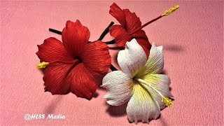 How to make beautiful origami hibiscus paper Flower /crepe paper Flower making ,Craft paper tutorial screenshot 4