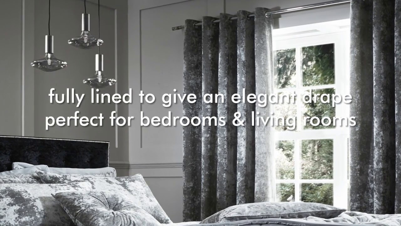 Catherine Lansfield Crushed Velvet Silver Eyelet Curtains YouTube