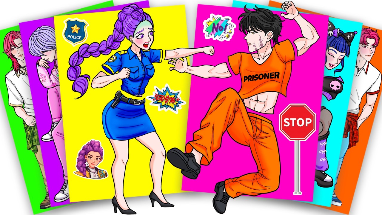 Police Huntrix FIGHTING With Prisoner Saja Boys - Kpop Demon Hunters Sticker Book | paper diy