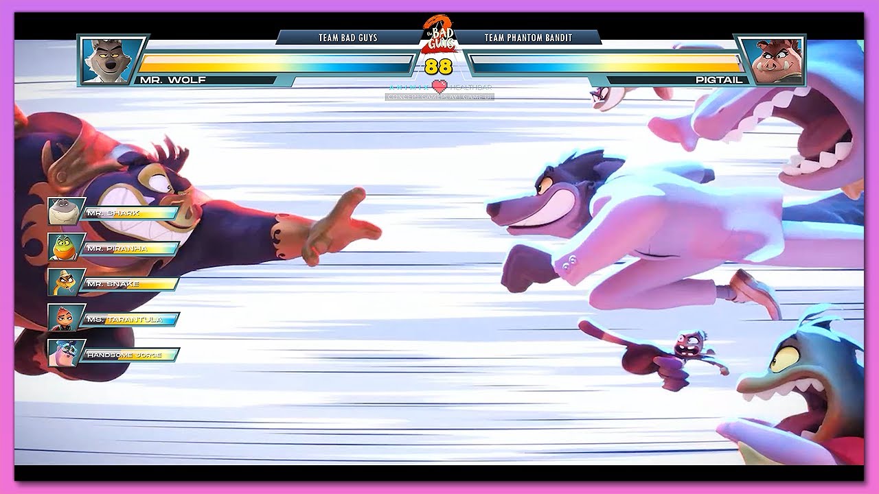 Команда мистера Волка против Пигтейла с полосками здоровья | Концептуальный игровой интерфейс