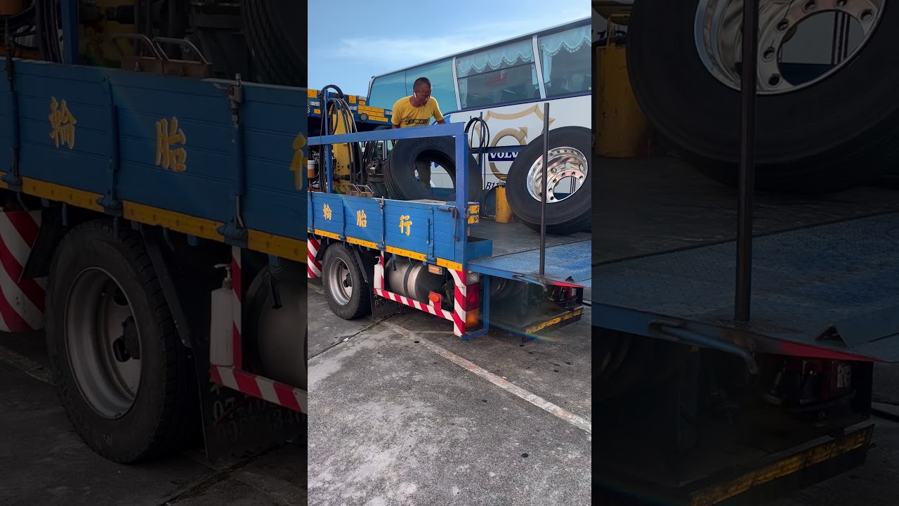 Tire Changer A+拆胎機工作現場實錄3一刀未剪14分19秒遊覽車拆裝一條（鋁圈）