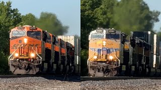70 mph BNSF Z train & 71-72 mph UP Z train flying west on both main lines!!!! BNSF Transcon:..5/2/26