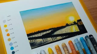 오일파스텔로 노을 풍경화 기초, 초보 쉬운 그림 그리기 / Easy oil pastel drawing sunset landscpe
