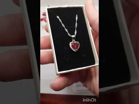Подарок девушке колье "Розовый топаз в серебре" стиль Pandora кулон в форме сердца с цирконами В  коробочке, видео 1