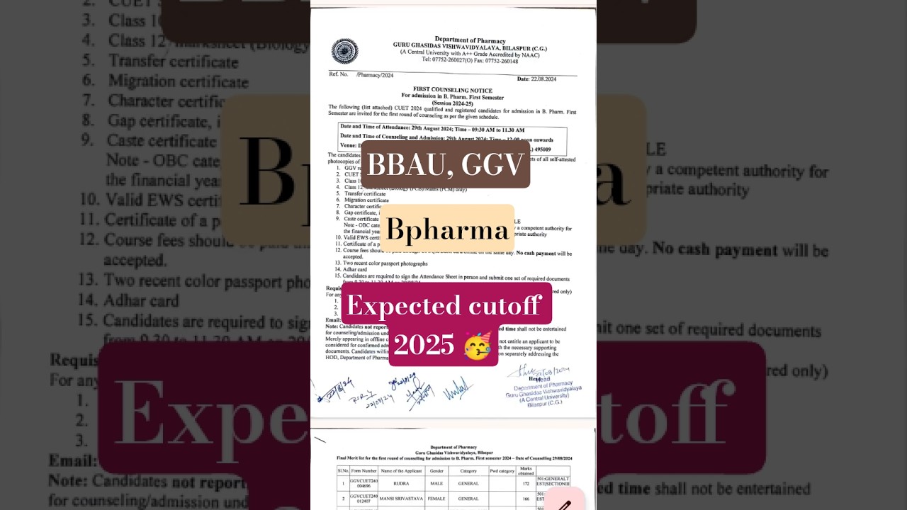bpharma merit list and expected cut off 2025 | ggu | bbau 