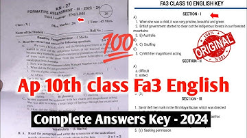 💯Ap 10th class English Fa3 question paper and answers 2024|10th class Fa3 english Answer Key 2024
