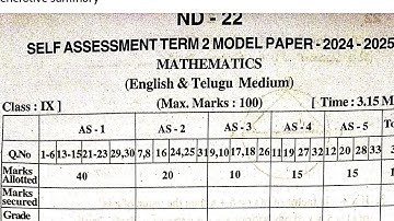 9th class maths sa2 question paper 2024 - 2025